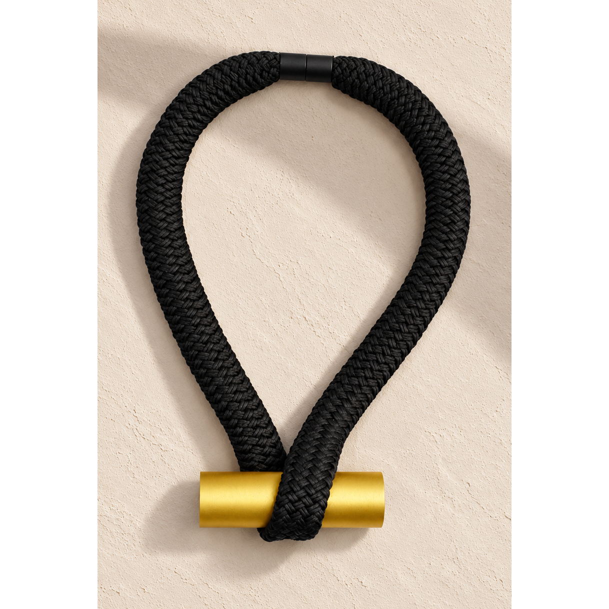 Christina Brampti Necklace, Black Cord, Gold Aluminum Cylinder