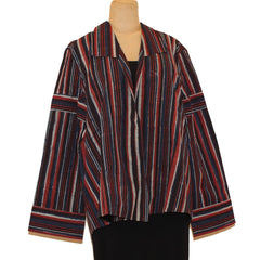 Sudarshan Jacket, Hand Block Printed Stripes, Persimmon/Blue/Brown/Cream, M/L