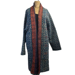 Sudarshan Kantha Coat, Reversible, Blue/White/Orange, L/XL