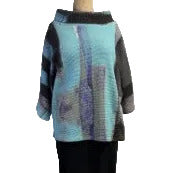 Andrea Geer Top, Funnel Neck, Turquoise, Blue & Charcoal S/M