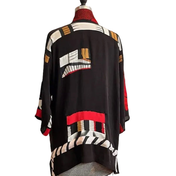 Catherine Bacon Kimono, Mosaic, Black/Red, OS