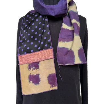 Judith Bird Scarf, Little Ones, Vintage Silk, Purple/Tan