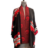 Catherine Bacon Kimono, Mosaic, Black/Red, OS