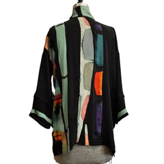 Catherine Bacon Kimono, Mosaic, Black/Turquoise, OS