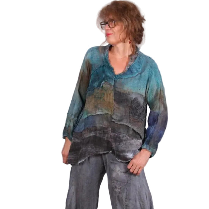 Tatiana Palnitska Top, Mint And Spice, Aqua/Purple/Earth Shades, S/M