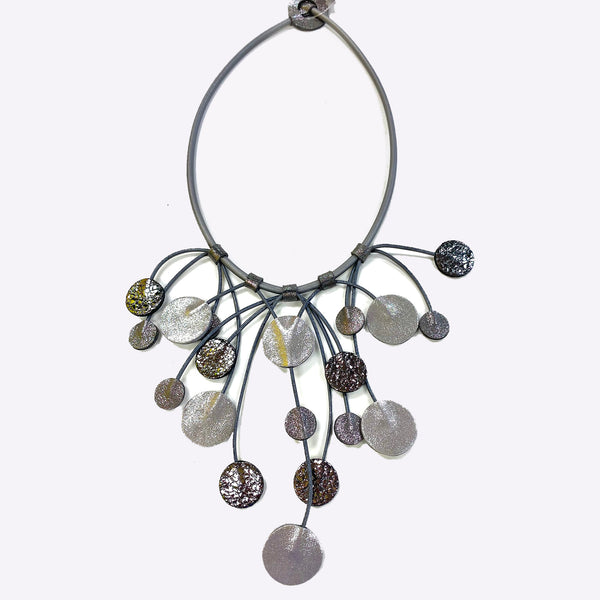 7PM Leather, Necklace, Cosmic Circles, Silver