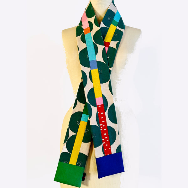 Juanita Girardin Scarf, Abstract, Double-Sided, Green Moonflowers