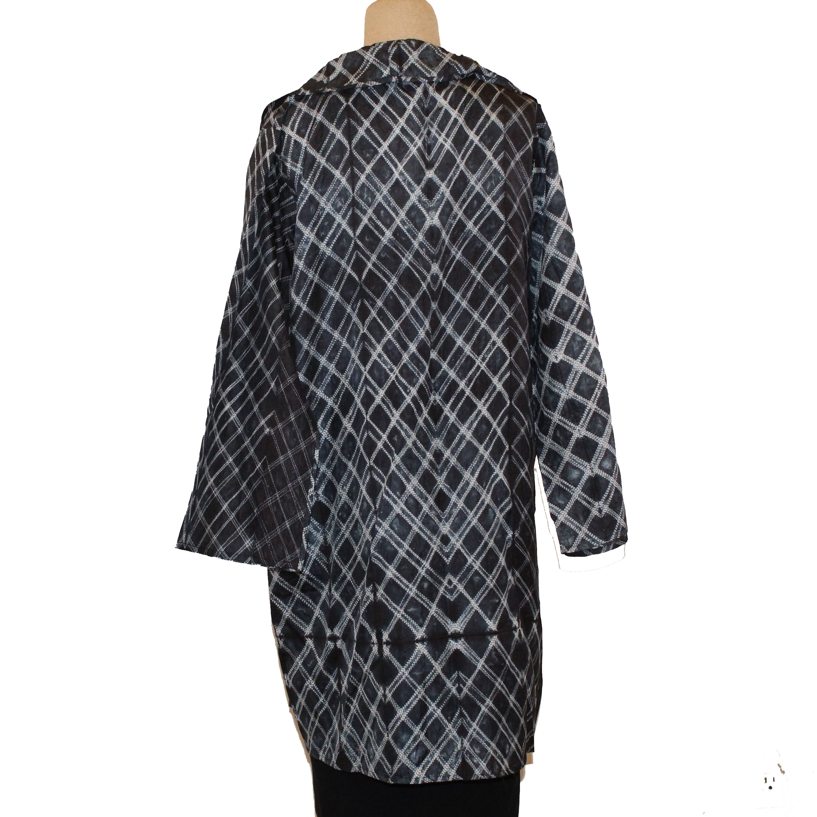 Sudarshan Kimono, Indigo Shibori, Crosshatch, Black/White, L