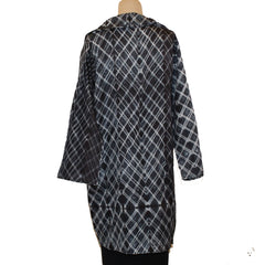 Sudarshan Kimono, Indigo Shibori, Crosshatch, Black/White, L