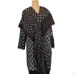 Sudarshan Kimono, Indigo Shibori, Crosshatch, Black/White, L