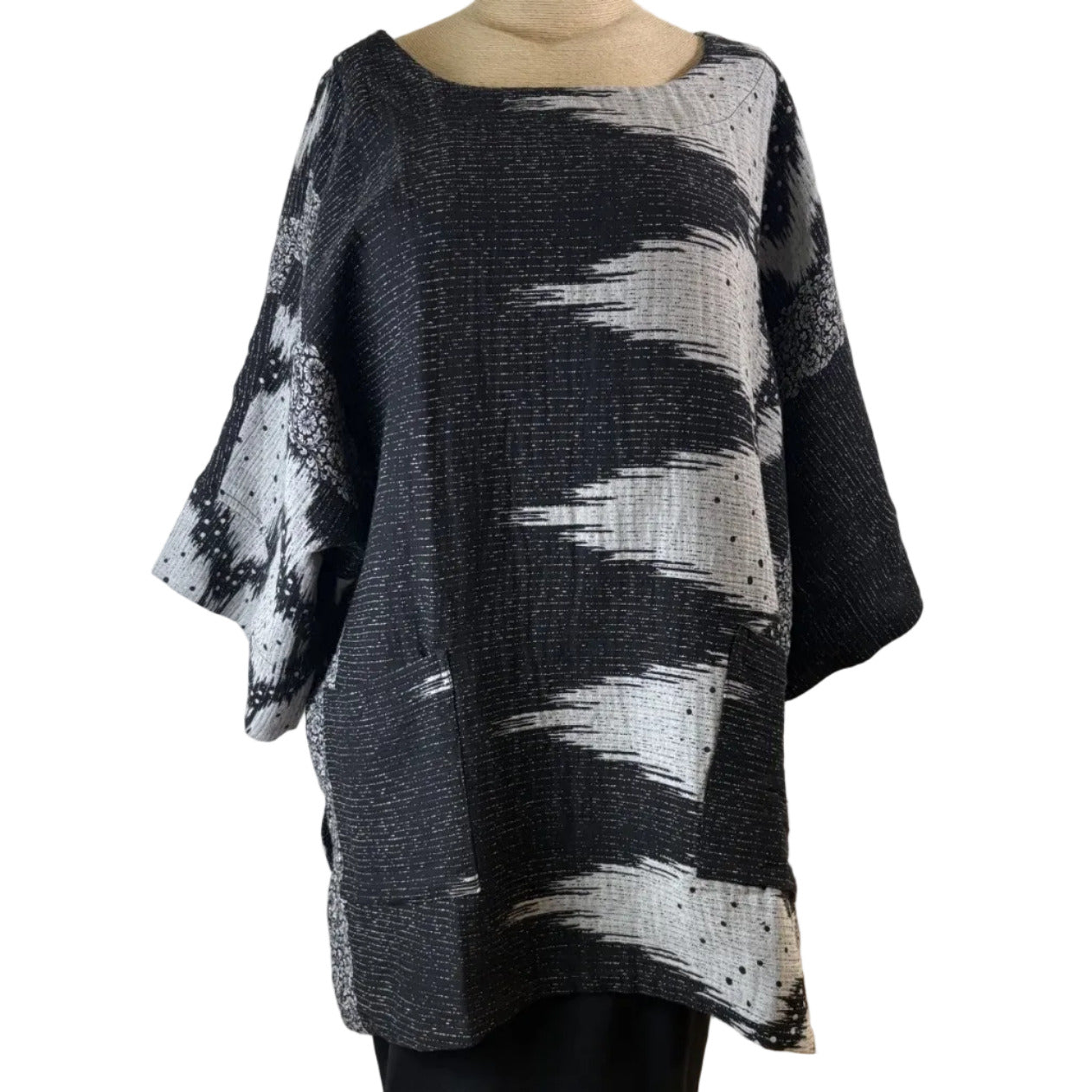 Yaza Tunic, Big Pocket, Luna, Black/White, L/XL