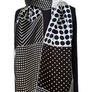 Judith Bird Scarf, SilkSingles, Black/White With Grey Edging