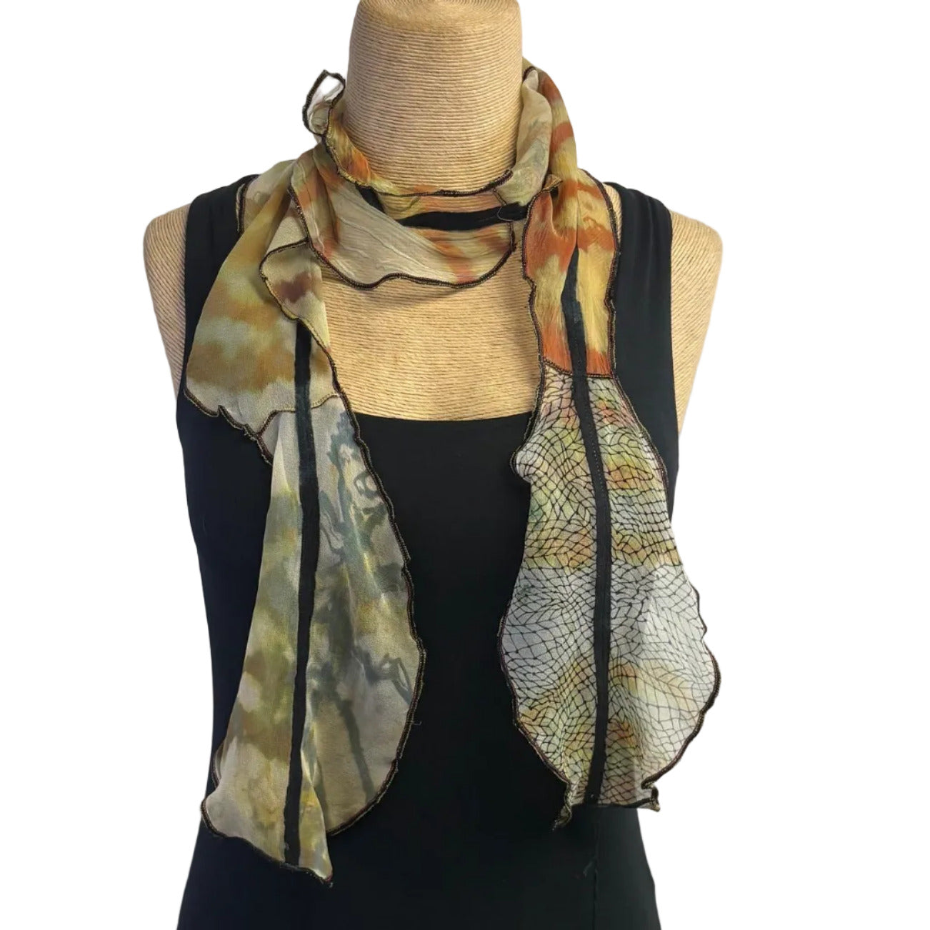Deborah Cross Scarf, Olive/Cream/Amber