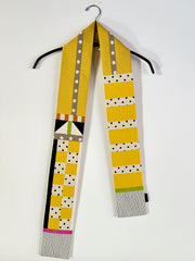 Juanita Girardin Scarf, Abstract, Double-Sided, Yellow With Dotted Accents