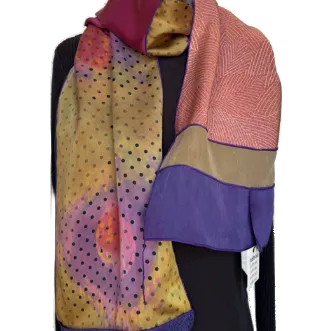 Judith Bird Scarf, SilkSingles, Sunclouds, Gold/Fuchsia/Olive/Salmon