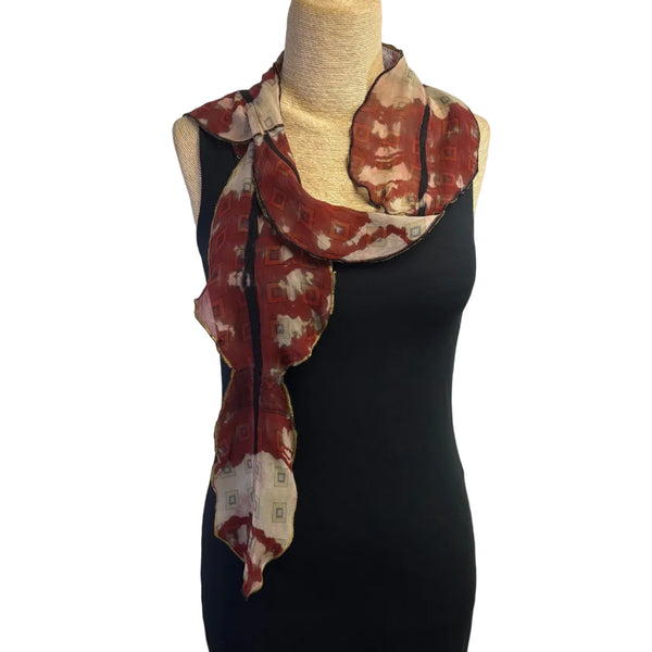 Deborah Cross Scarf, Burgundy/Beige/Black