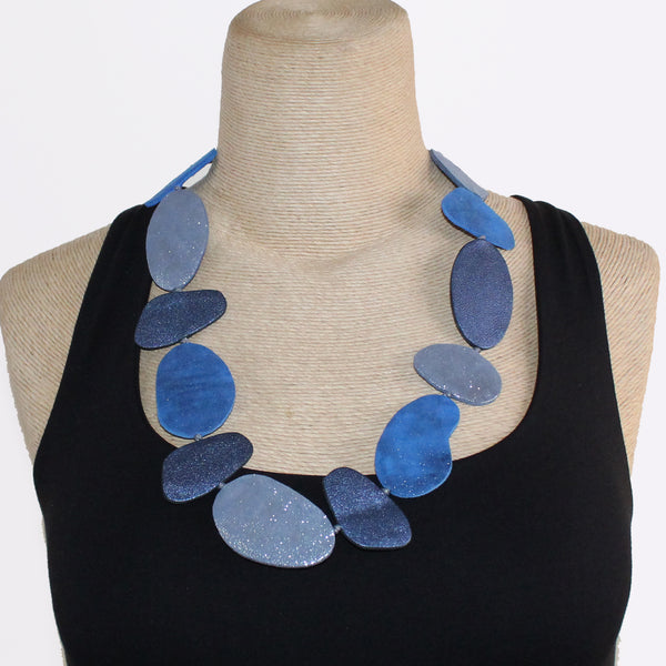 7PM Leather, Necklace, Pebbles, Blue