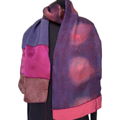 Judith Bird Scarf, SilkSingles, Coral Shadows, Coral/Purple/Blue