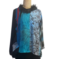 Tatiana Palnitska Top, When Sakura Is Blue, Turquoise/Blue/Red/Black, M/L