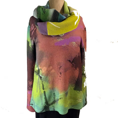 Andrea Geer Fitted Top With Scarf, Salmon/Green/Rust