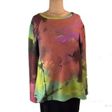 Andrea Geer Fitted Top With Scarf, Salmon/Green/Rust