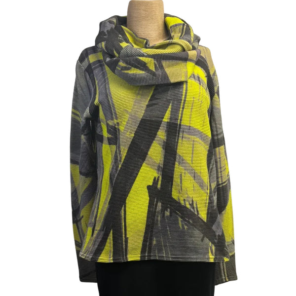 Andrea Geer Fitted Top With Scarf, Chartreuse, Charcoal & Black XS & S/M