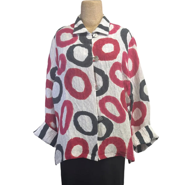 Kay Chapman Jacket, Loop Button, Circles, White/Red/Black, M