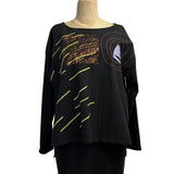 Andrea Geer Top, Crinkle, Black with Colorful Abstract Designs XS/S
