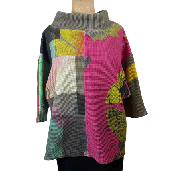 Andrea Geer Crop Top, Funnel Neck, Orange/Green/Magenta, S