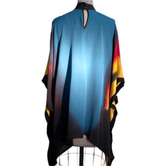 Catherine Bacon Tunic, Painted Butterfly, Landscape, Gold/Rust/Turquoise/Blue, OS