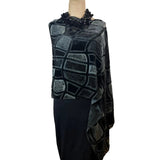 Kay Chapman Poncho, Cut Velvet, Rectangles, Gray/Black OS