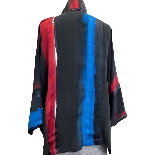 Catherine Bacon Kimono, Painted and Collaged, Black/Red/Blue/White, M-XL