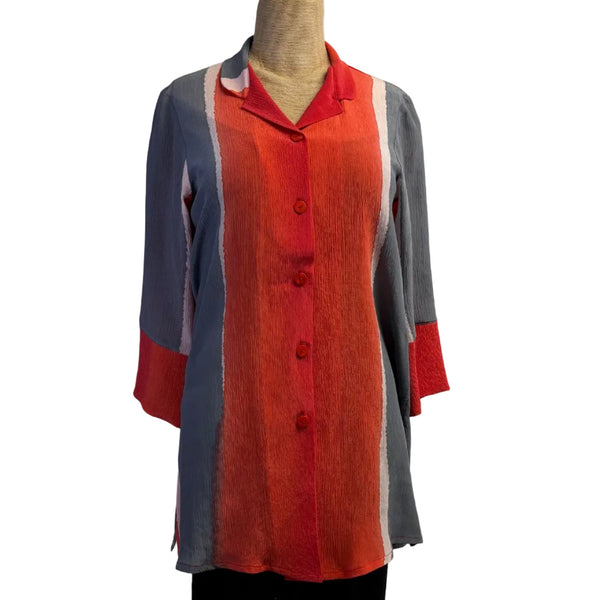 Kay Chapman Shirt, Split Sleeve, Orange/Grey, XS
