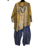 Darshan Shah Shirt/Tunic, Asymmetrical, Olive/Blue/Gold, L