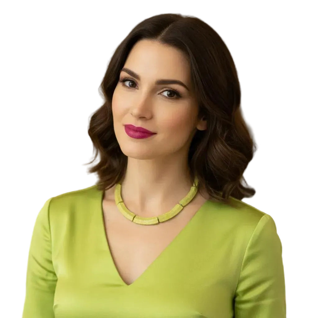 7PM Leather Jewels Necklace, Small Waves, Yellow