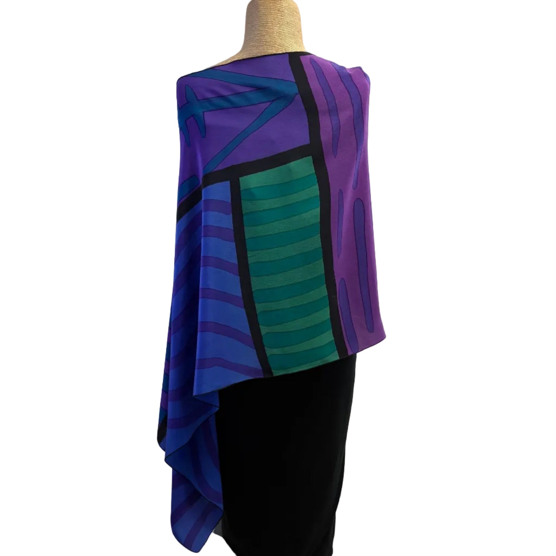 Kay Chapman Poncho, Patchwork, Purple/Green, OS