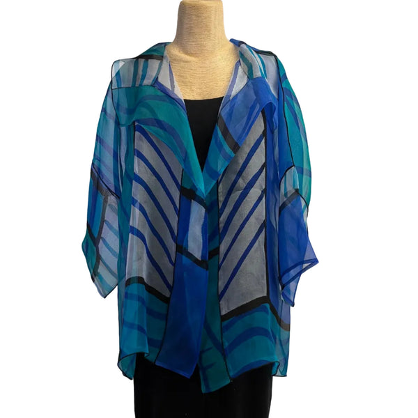 Kay Chapman Jacket, Organza, Turquoise/White, OS Fits S-L