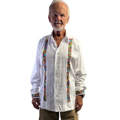 Miriam Campos Shirt, Embroidered, Long Sleeve, White/Multicolor, M/L