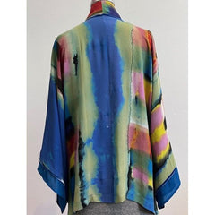 Catherine Bacon Kimono, Hand-Painted, Blue Violet Fire, Fits S-L