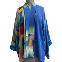 Catherine Bacon Kimono, Hand-Painted, Blue Violet Fire, Fits S-L