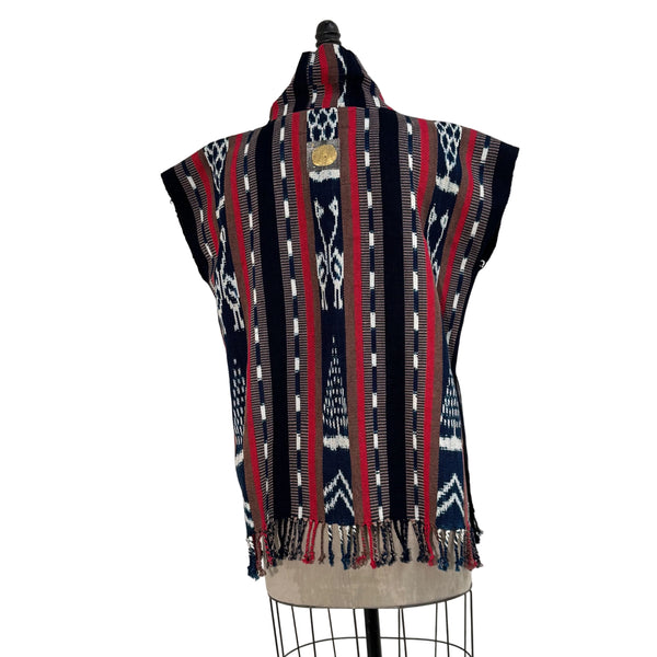 Holly Badgley Cowl Tunic, Heavy Ikat, Blue/Red, M