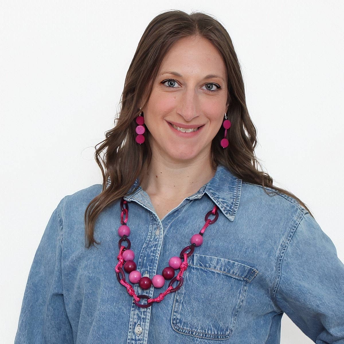 Sylca Designs Necklace, Link, Double Strand, Fuchsia