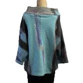 Andrea Geer Top, Funnel Neck, Turquoise, Blue & Charcoal S/M