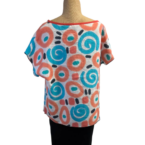 Kay Chapman Crop Top, Spiral, Turq/Orange/White M