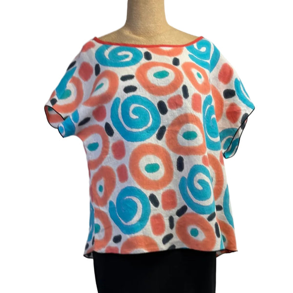 Kay Chapman Crop Top, Spiral, Turq/Orange/White M