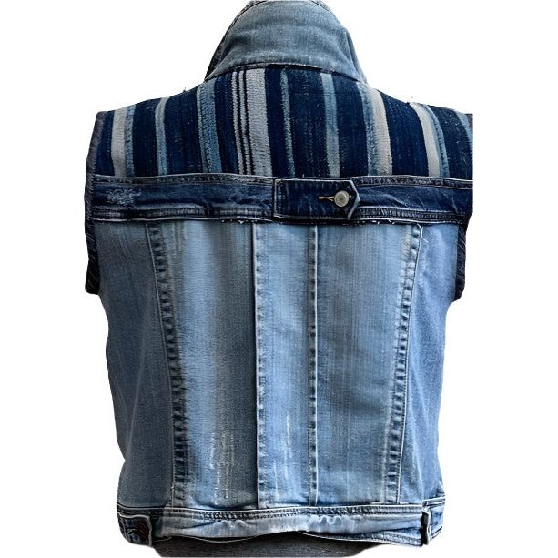 Catherine Bacon Vest, Wump, Denim, Front Pleats, Japanese Boro Fabric On Back, S