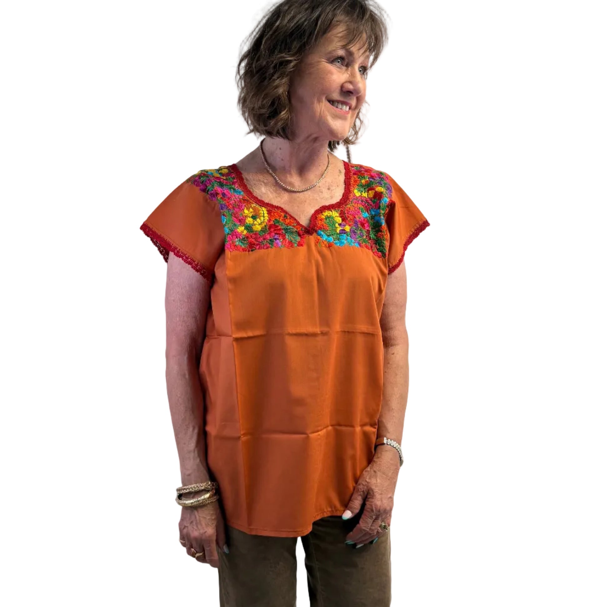 Miriam Campos Top, Embroidered, Shedron/Multicolored, M/L