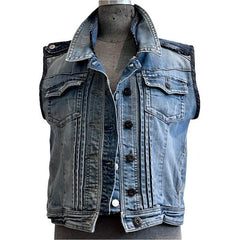 Catherine Bacon Vest, Wump, Denim, Front Pleats, Japanese Boro Fabric On Back, S