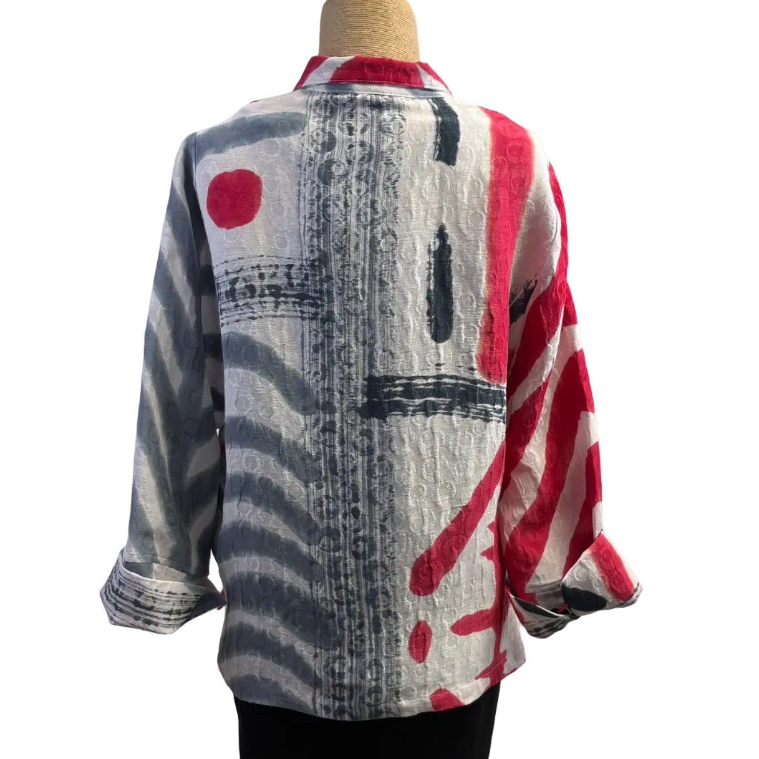 Kay Chapman Jacket, Loop Button, Why Not, White/Red/Gray, XS