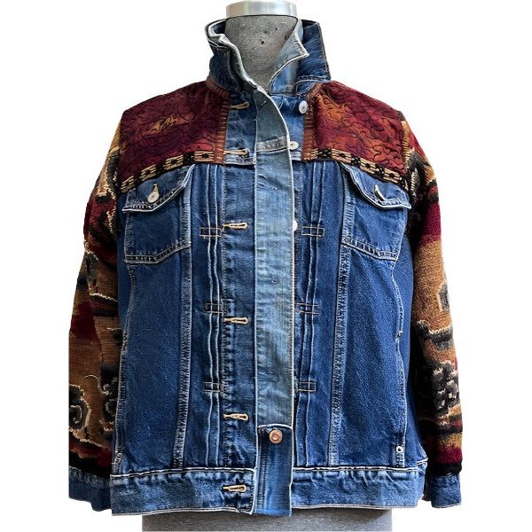 Catherine Bacon Jean Jacket, Wump, Front Pleats, Knit Sleeves, Dyed Yoke, S/M